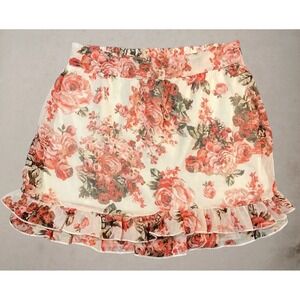 Wrapper Floral Rose Print‎ Ruffle Mini Skirt Cottagecore Romantic Boho Fairy Med